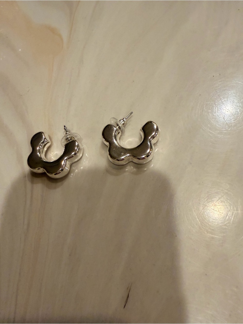 Silver Curvy Hoop Stud Earrings - Smooth Sculpted Design